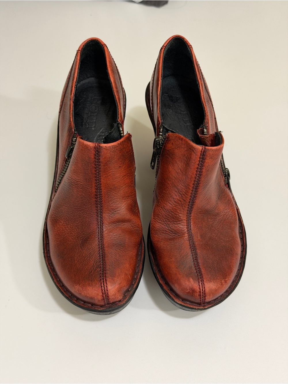 Born Women's Leather Mules in Distressed Red-Brown
